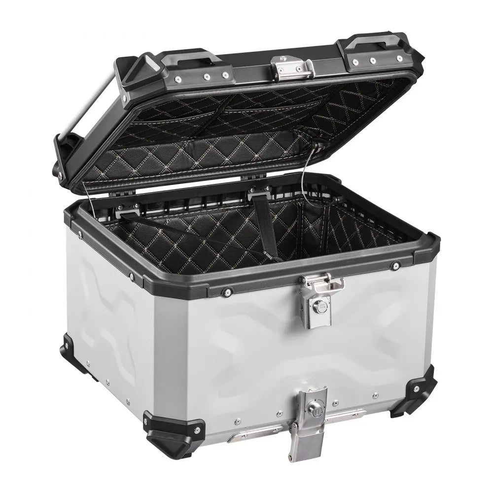 VEVOR Motorcycle Top Case 55L Universal Aluminum Hard Motorcycle Tail Case, Waterproof Detachable Motorbike Top Box with Security Lock & Leather Liner for Luggage Storage