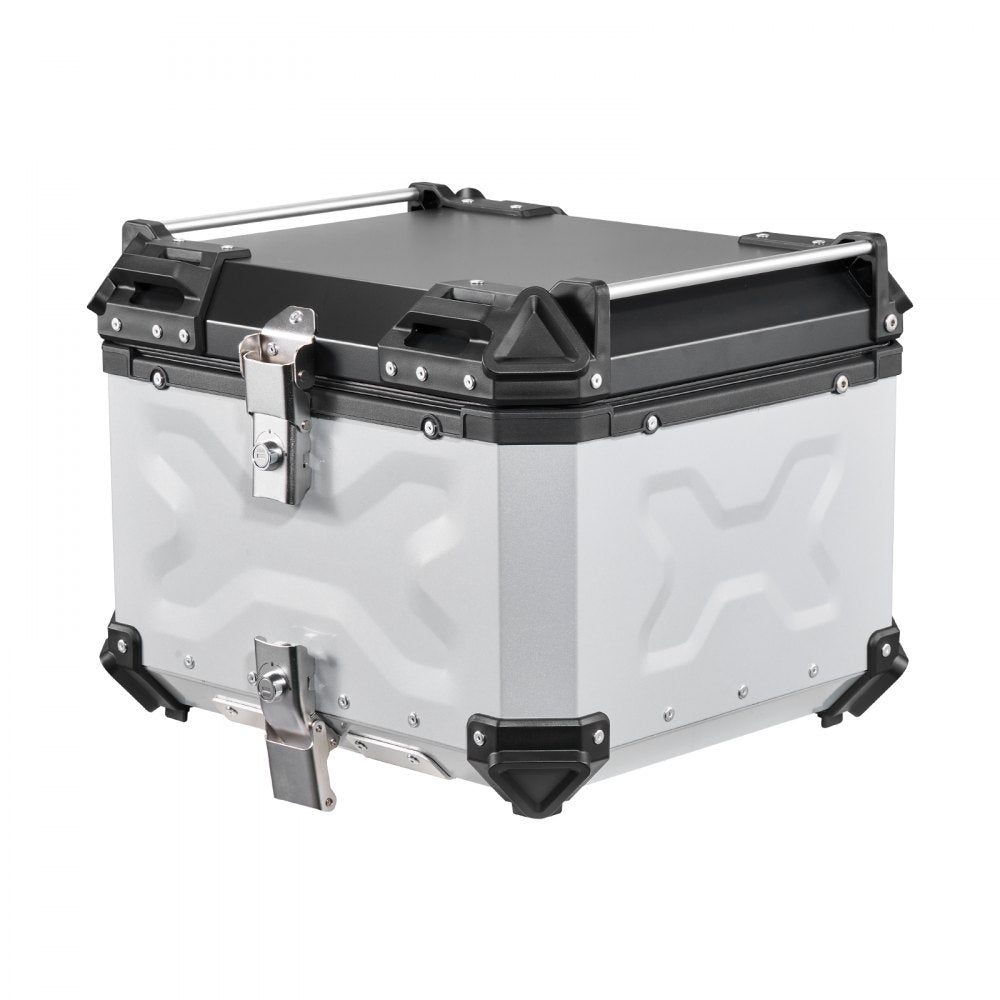 VEVOR Motorcycle Top Case 55L Universal Aluminum Hard Motorcycle Tail Case, Waterproof Detachable Motorbike Top Box with Security Lock & Leather Liner for Luggage Storage
