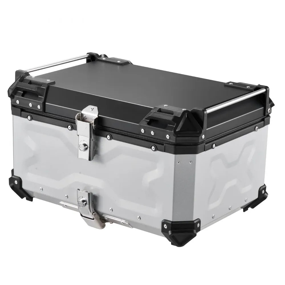 VEVOR Motorcycle Top Case, 65L Universal Aluminum Hard Motorcycle Tail Case, Waterproof Detachable Motorbike Top Box with Security Lock & Leather Liner for Helmets Storage