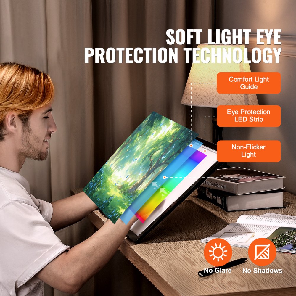 VEVOR Light Board, A3 LED Light Pad with 6 Level Dimmable Brightness, Rechargeable Light Table for Tracing, Light Box for Diamond Painting, Animation, Sketching, Drawing, Stenciling, Artists (Black)