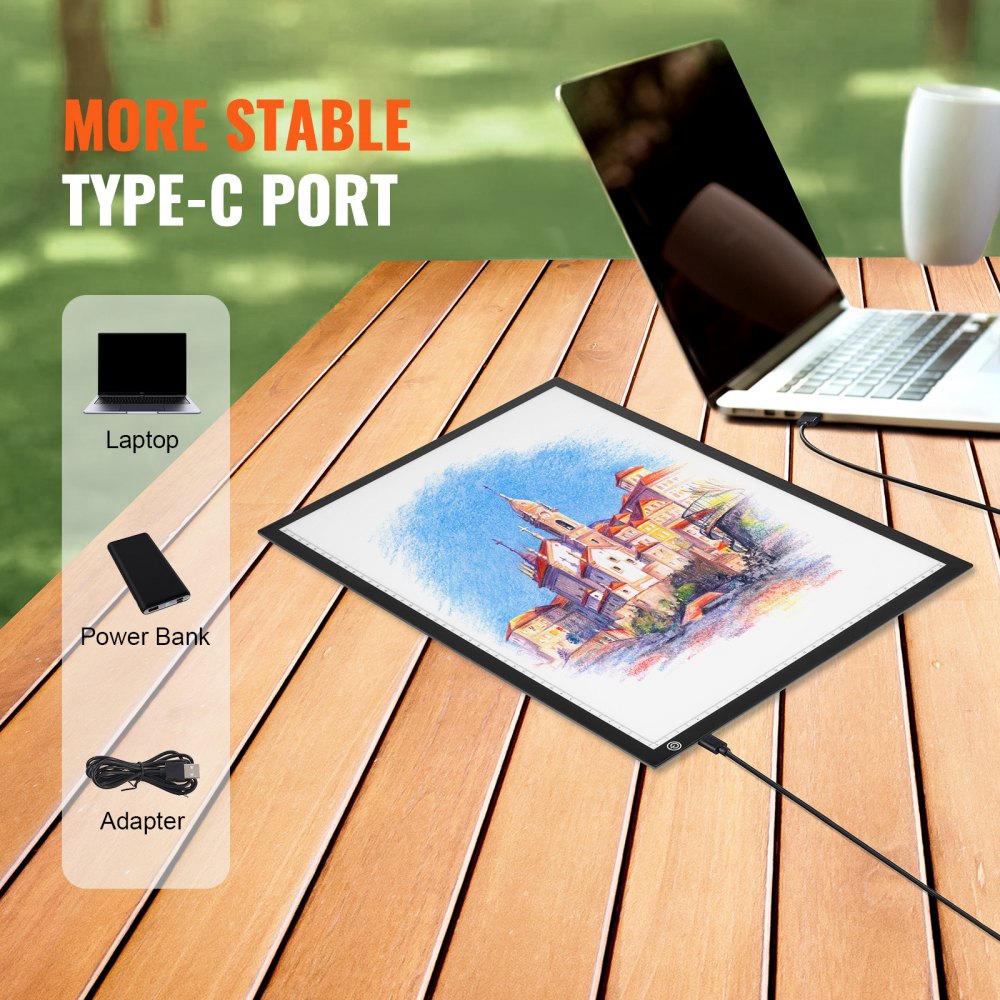 VEVOR Light Board, A3 LED Light Pad with 3 Level Dimmable Brightness, USB Powered Light Table for Tracing, Light Box for Diamond Painting, Animation, Sketching, Drawing, Stenciling, Artists (Black)