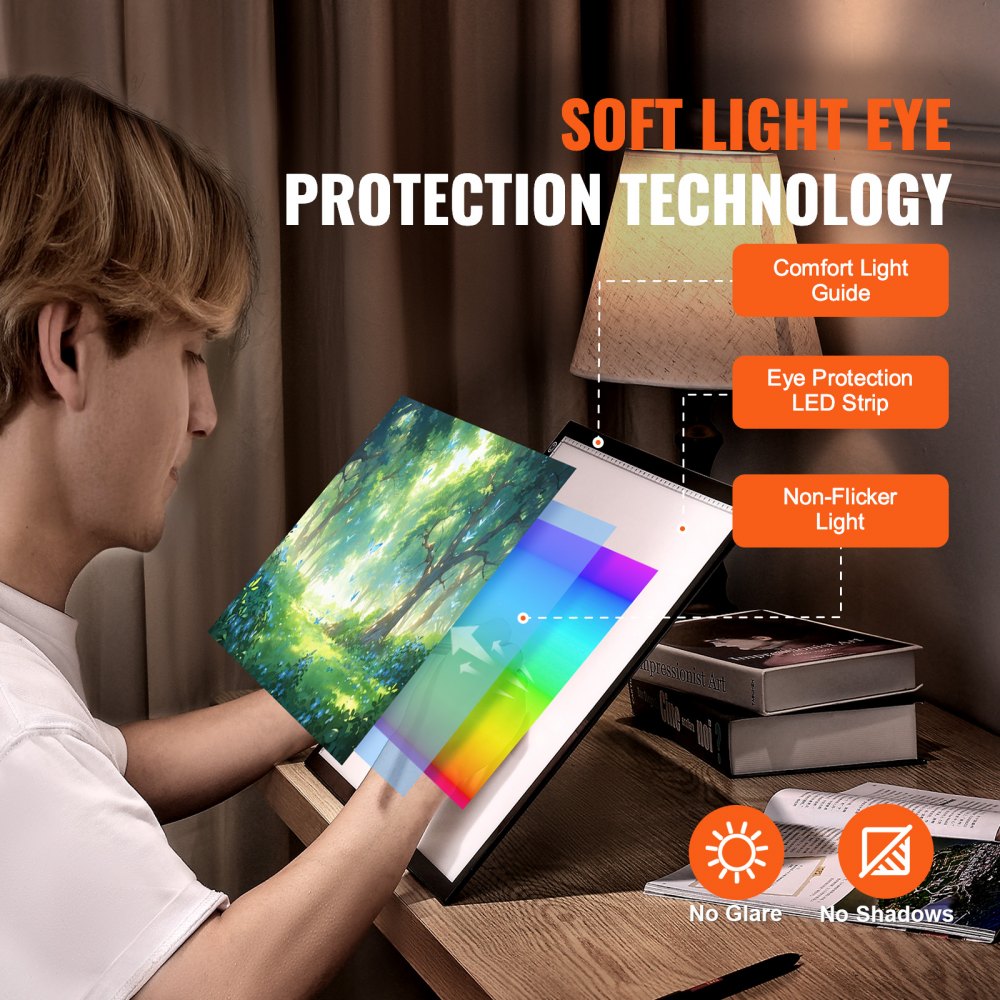 VEVOR Light Board, A3 LED Light Pad with 3 Level Dimmable Brightness, USB Powered Light Table for Tracing, Light Box for Diamond Painting, Animation, Sketching, Drawing, Stenciling, Artists (Black)