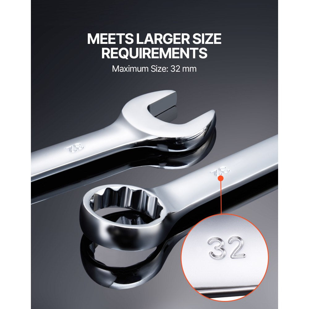 VEVOR Combination Wrench Set, 25-Piece Open End Wrench Set with Roll-up Pouch, Carbon Steel Wrench Set  Metric 6 mm to 32 mm, Ideal for General Household, Garage, Workshop, Auto Repairs, Emergency