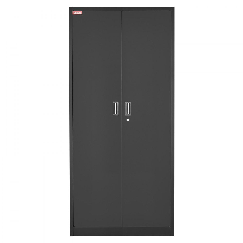 VEVOR Metal Storage Cabinet 68.9 in Lockable Steel Garage Cabinet Black, for Pantry, Warehouse, Basement, Laundry, Office, 5 Tiers Tool Storage with 4 Adjustable Shelves, 2 Magnetic Doors, 2 Keys