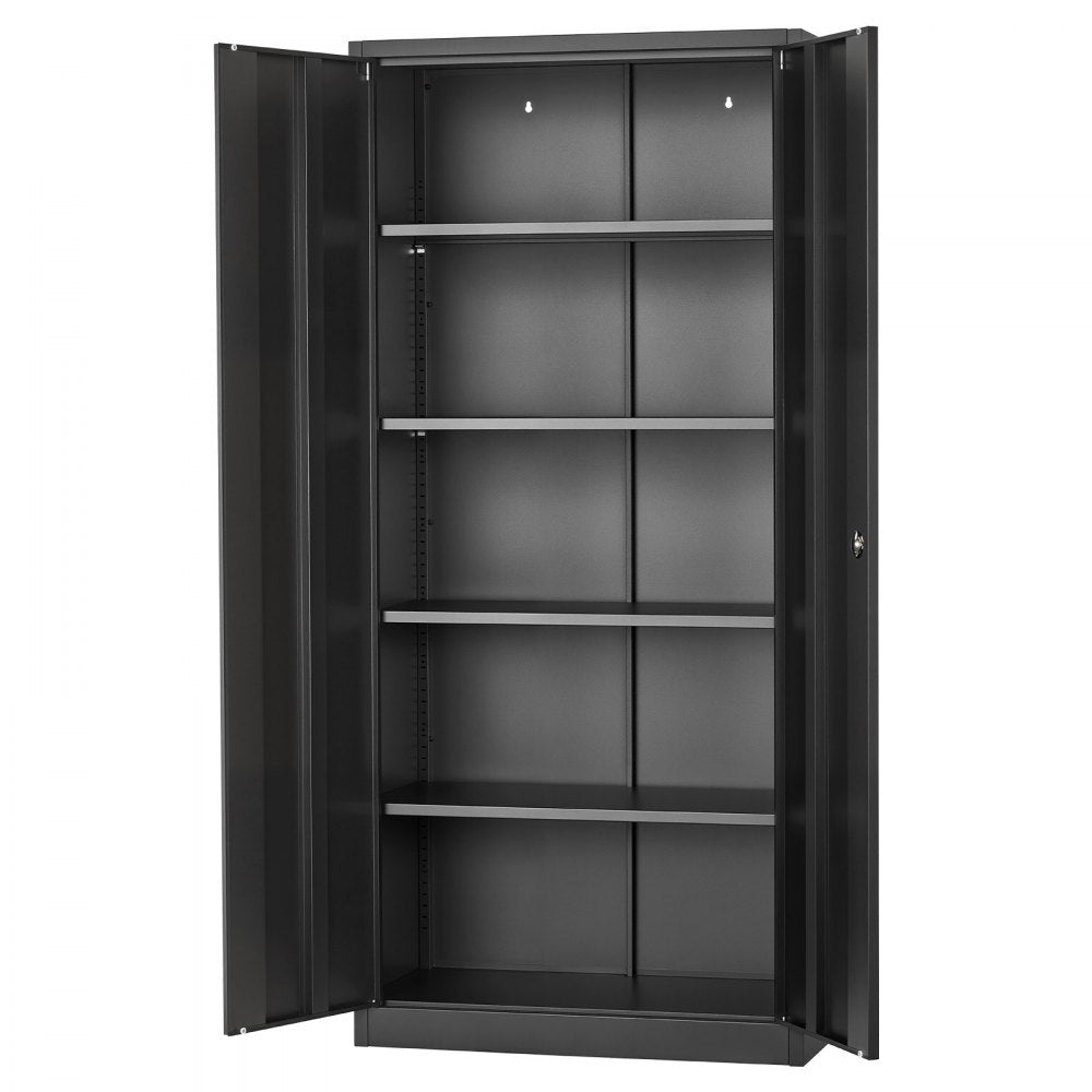 VEVOR Metal Storage Cabinet 68.9 in Lockable Steel Garage Cabinet Black, for Pantry, Warehouse, Basement, Laundry, Office, 5 Tiers Tool Storage with 4 Adjustable Shelves, 2 Magnetic Doors, 2 Keys