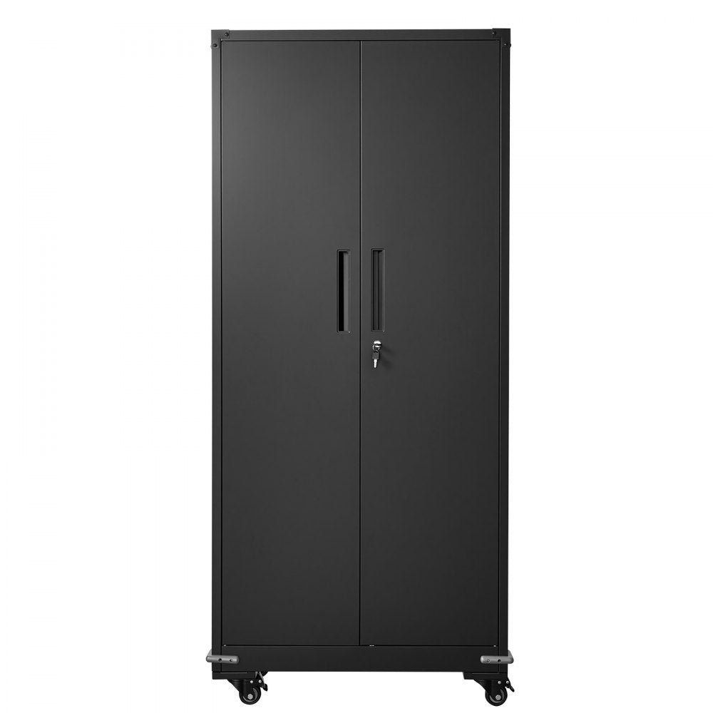VEVOR Metal Storage Cabinet 72.6 in Rolling Steel Garage Cabinet Black, for Pantry, Warehouse, Basement, Office, 5 Tiers Lockable Tool Storage, with 4 Adjustable Shelves, 2 Magnetic Doors & 2 Keys