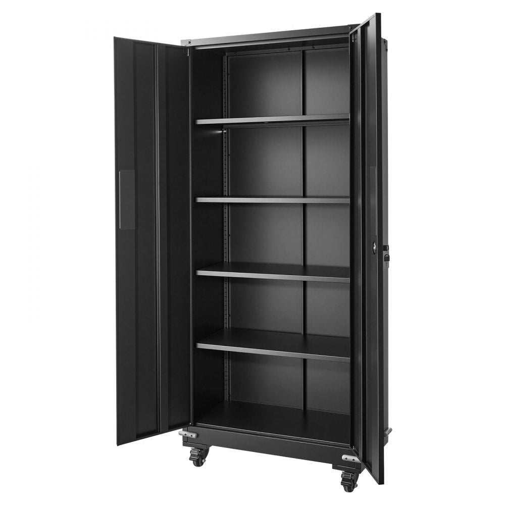 VEVOR Metal Storage Cabinet 72.6 in Rolling Steel Garage Cabinet Black, for Pantry, Warehouse, Basement, Office, 5 Tiers Lockable Tool Storage, with 4 Adjustable Shelves, 2 Magnetic Doors & 2 Keys