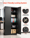 VEVOR Metal Storage Cabinet, 68.9 in Lockable Steel Garage Cabinet with 4 Adjustable Shelves, 2 Magnetic Doors, 2 Keys, 5 Tiers Tool Storage for Pantry, Warehouse, Basement, Laundry, Office, Black