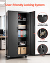 VEVOR Metal Storage Cabinet, 72.6 in Rolling Steel Garage Cabinet with 4 Adjustable Shelves, 2 Magnetic Doors & 2 Keys, 5 Tiers Lockable Tool Storage for Pantry, Warehouse, Basement, Office, Black