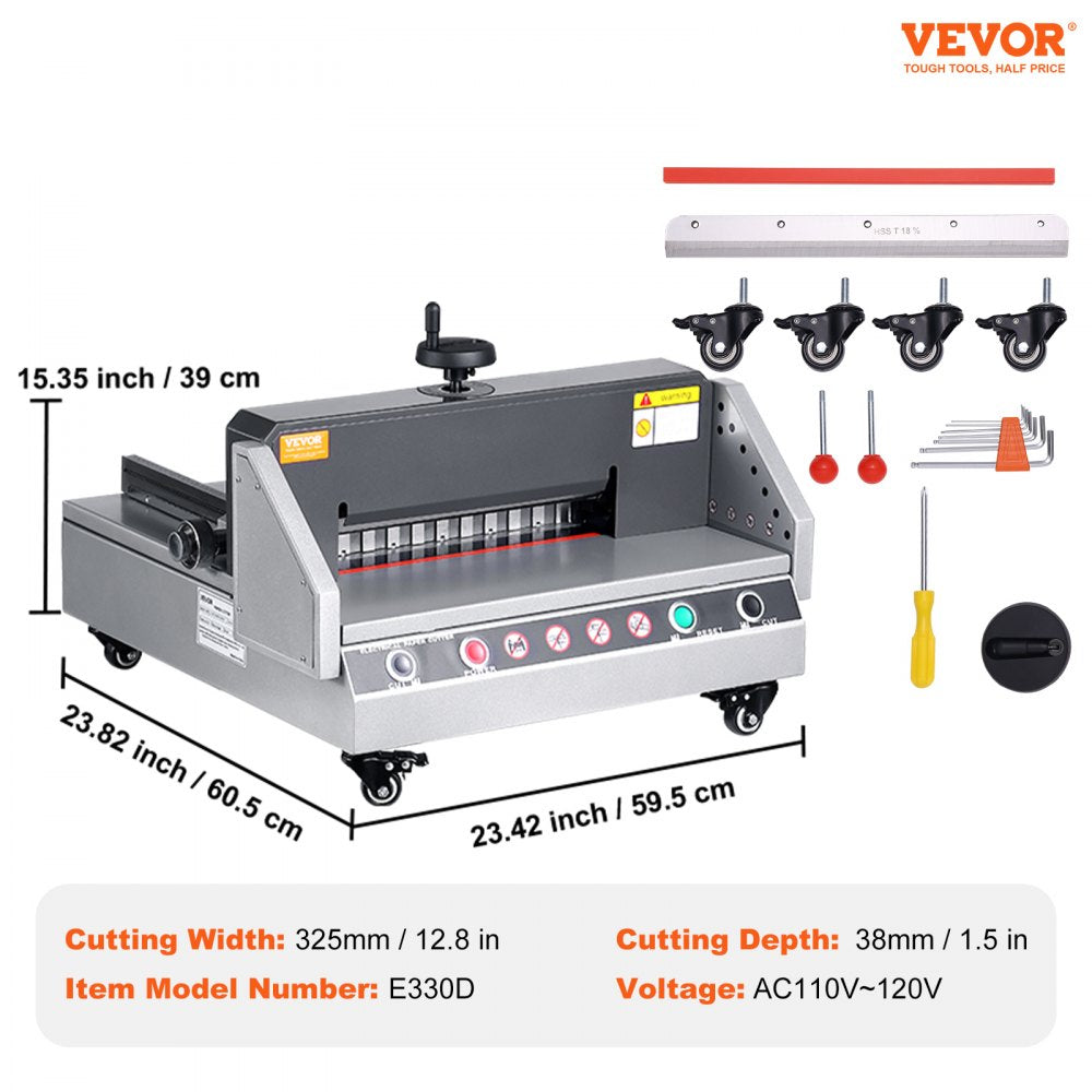 VEVOR Electric Paper Cutter, 13" /330.2mm Cutting Width, 1.57"/40mm Cutting Thickness, Desktop Paper Cutting Machine with Button Control, Electric Paper Trimmer for Office, School, Printing Plant