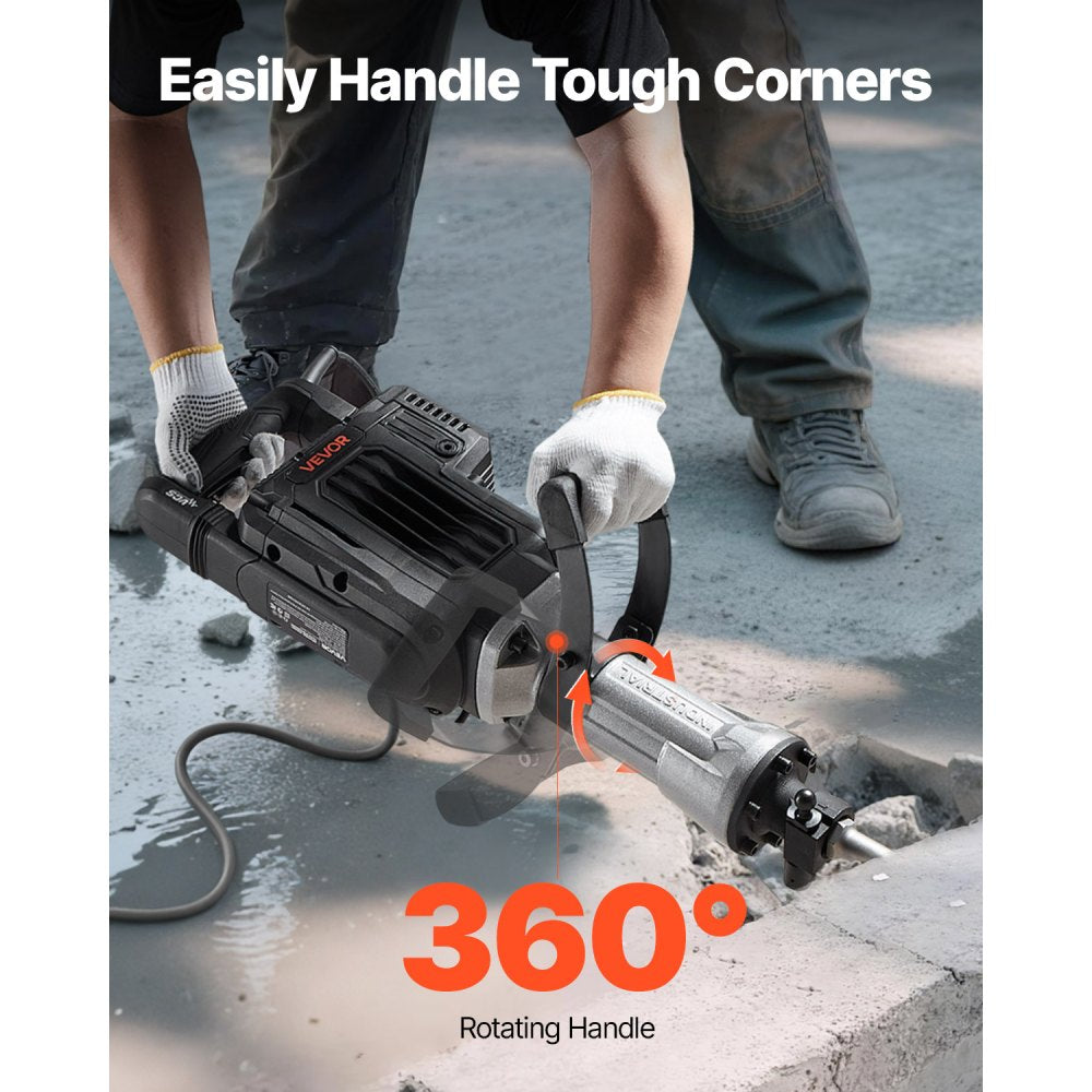 VEVOR Demolition Jack Hammer, 3000 W Powerful Electric Jackhammer, 1700 BPM Concrete Breaker with a Point Chisel, Carrying Case, Gloves, Goggles, for Concrete, Wall, Brick, Tile and Foundation
