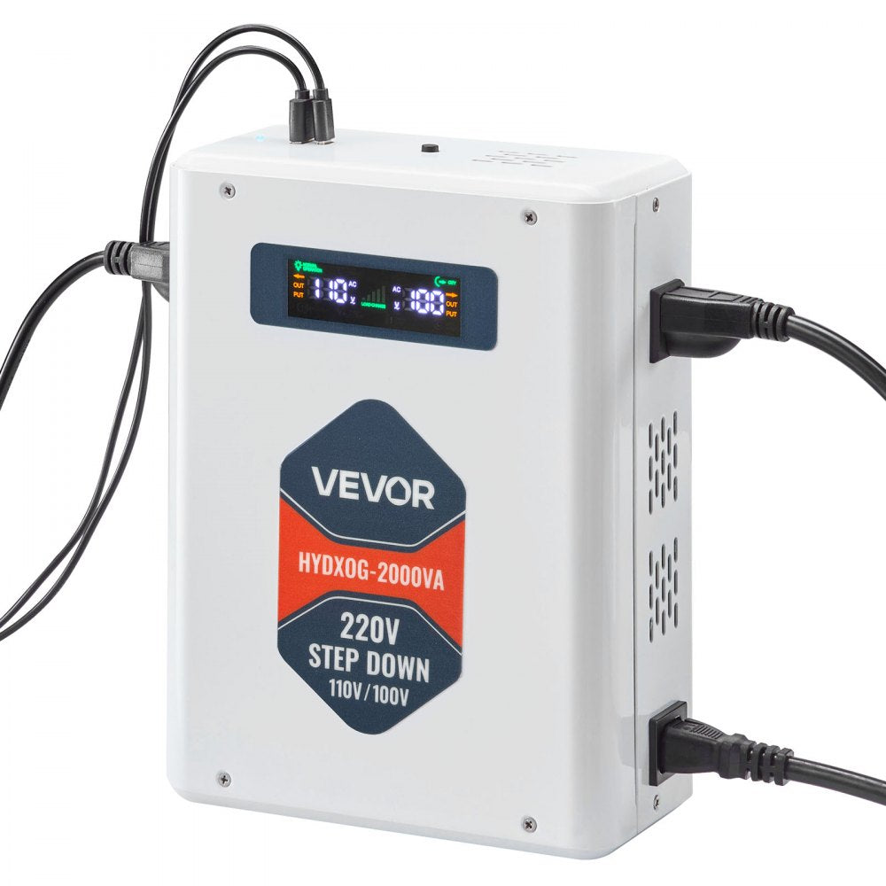 VEVOR Step Down Voltage Converter, 2000VA, Heavy Duty Voltage Power Converter, 220V to 110V Power Transformer, with 2 US Outlets, USB Output, LCD Display, Temperature Protection, for 110V Appliances