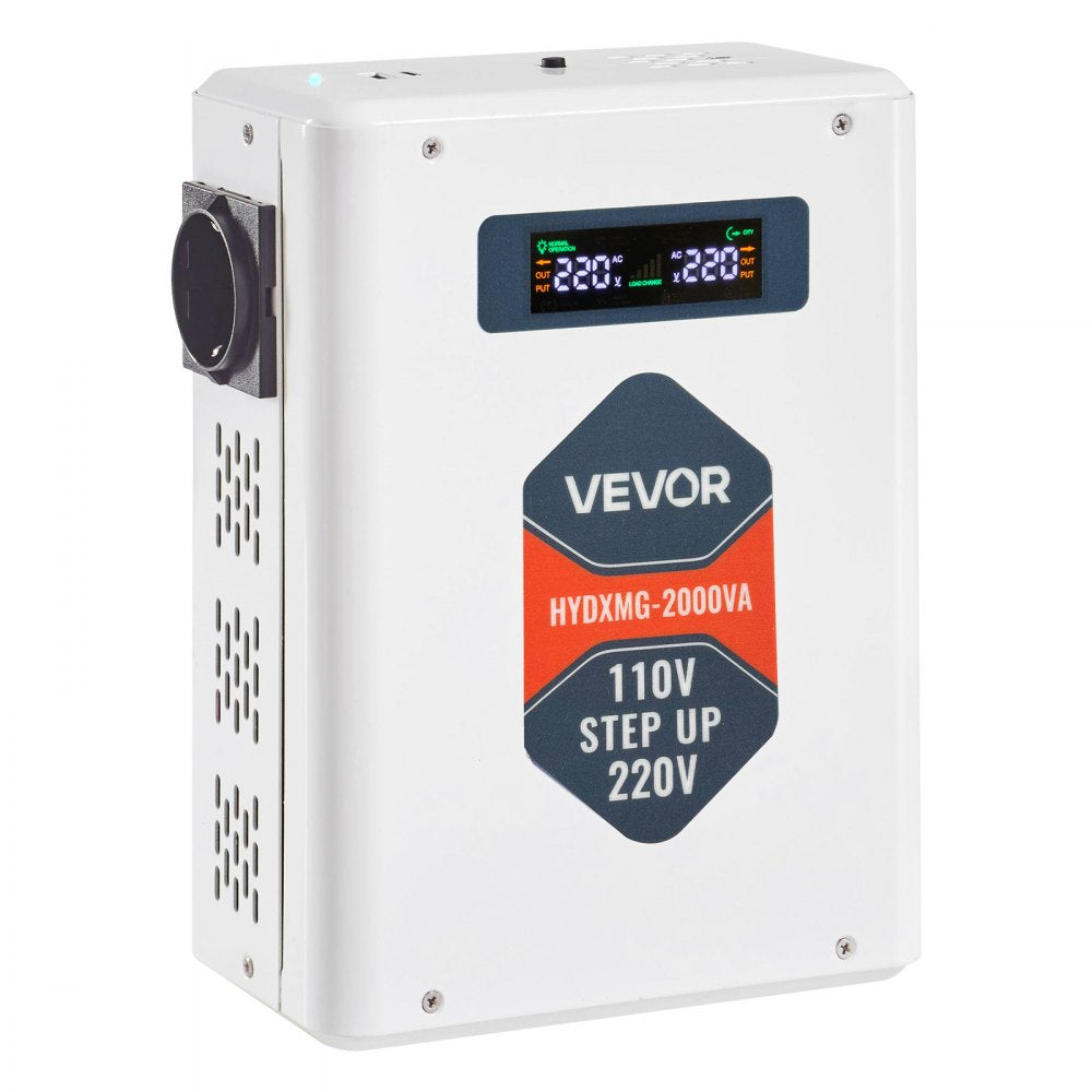 VEVOR Step Up Voltage Converter, 2000VA, Heavy Duty Voltage Power Converter, 110V to 220V Power Transformer, with 2 EU Outlets, USB Output, LCD Display, Temperature Protection, for 220V Appliances