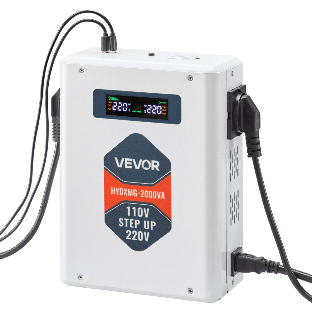 VEVOR Step Up Voltage Converter, 2000VA, Heavy Duty Voltage Power Converter, 110V to 220V Power Transformer, with 2 EU Outlets, USB Output, LCD Display, Temperature Protection, for 220V Appliances