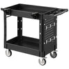 VEVOR Utility Cart, 550 lbs Capacity, 2 Tier Service Cart with 360° Swivel & Fixed Wheels (2 with Brakes), Heavy Duty Plastic Rolling with Tray and Pegboard, Tool Storage for Garage Warehouse Workshop