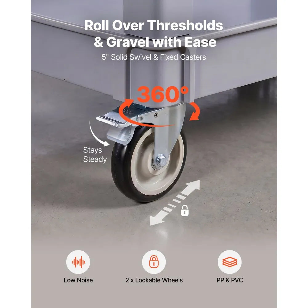 VEVOR Utility Cart, 550 lbs Capacity, 2 Tier Service Cart with 360° Swivel & Fixed Wheels (2 with Brakes), Heavy Duty Plastic Rolling with Storage Tray, Tool Storage for Garage Warehouse Workshop