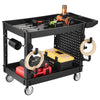 VEVOR Utility Cart, 550 lbs Capacity, 2 Tier Service Cart with 360° Swivel & Fixed Wheels (2 with Brakes), Heavy Duty Plastic Rolling with Tray and Pegboard, Tool Storage for Garage Warehouse, Black