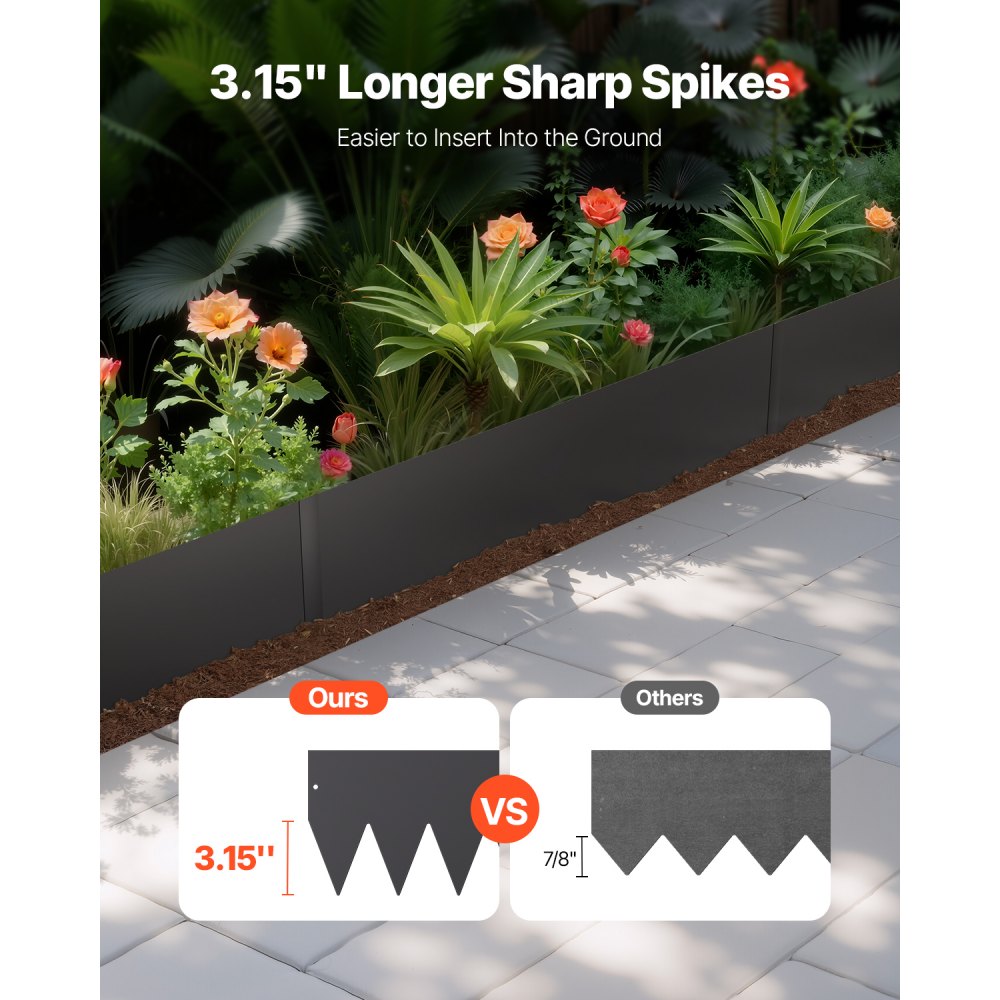 VEVOR Steel Landscape Edging, 3 Packs 40 x 8 in Rust-Resistant Metal Landscape Edging, Bendable Garden Edging Border, Heavy Duty Lawn Edging, Easy-to-Install, Flower Bed Yard Pathway Divider Black