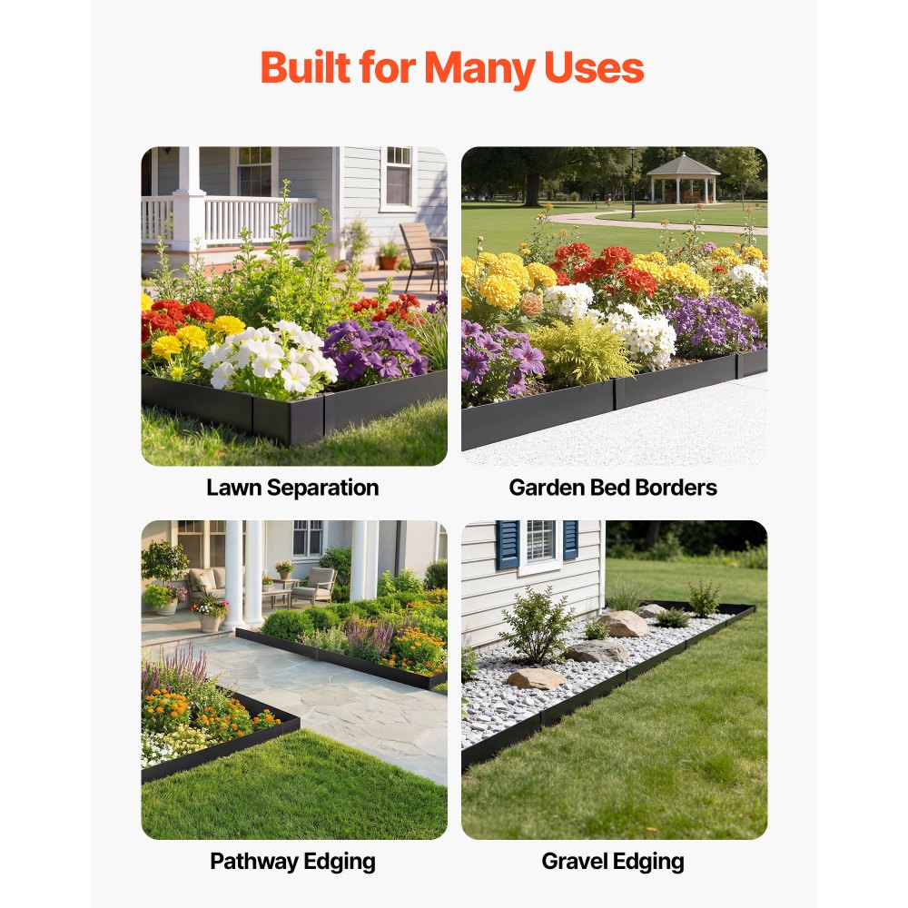 VEVOR Galvanized Steel Landscape Edging, 12-Pack 40 x 6 Inch Metal Edging for Landscaping with 14 Mounting Clips, Heavy Duty Metal Garden Edge Border for Flower Bed, Yard Pathway, Black