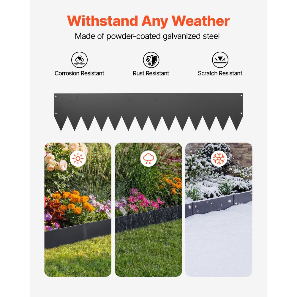 VEVOR Galvanized Steel Landscape Edging, 12-Pack 40 x 8 Inch Metal Edging for Landscaping with 14 Mounting Clips, Heavy Duty Metal Garden Edge Border for Flower Bed, Yard Pathway, Black