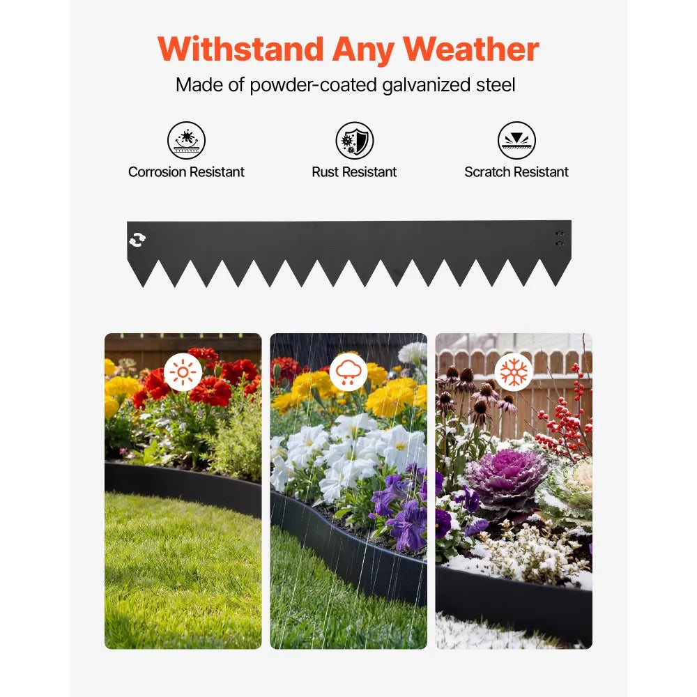 VEVOR Galvanized Steel Landscape Edging, 6-Pack 40 x 6 Inch Metal Edging for Landscaping with 6 Mounting Clips, Bendable Metal Garden Edge Border for Flower Bed, Yard Pathway, Black