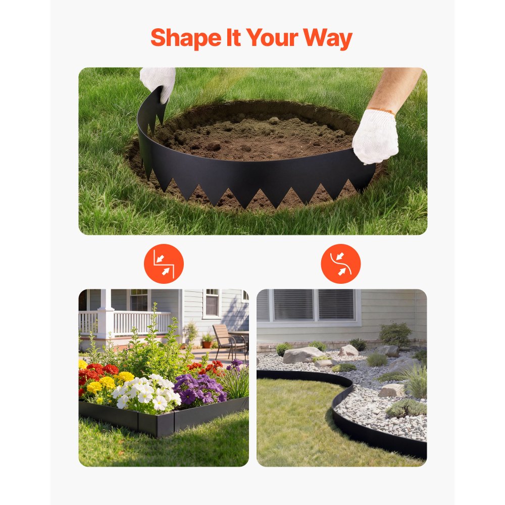 VEVOR Galvanized Steel Landscape Edging, 6-Pack 40 x 8 Inch Metal Edging for Landscaping with 6 Mounting Clips, Bendable Metal Garden Edge Border for Flower Bed, Yard Pathway, Black