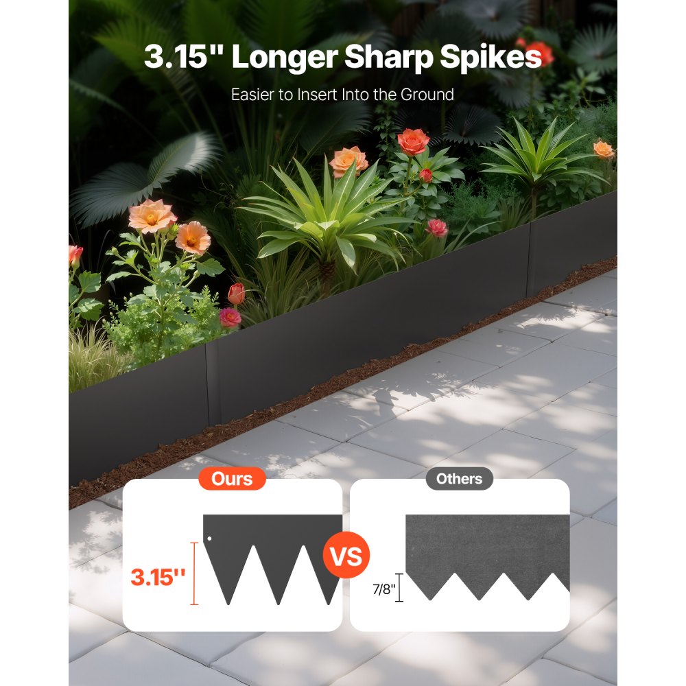 VEVOR Steel Landscape Edging, 4 Packs 40 x 6 in Rust-Resistant Metal Landscape Edging, Bendable Garden Edging Border, Heavy Duty Lawn Edging, Easy-to-Install, Flower Bed Yard Pathway Divider Black