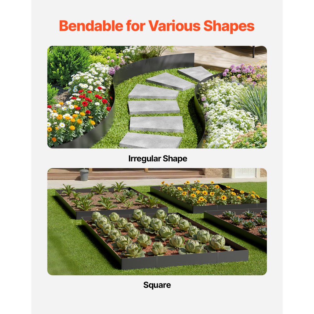 VEVOR Steel Landscape Edging, 4 Packs 40 x 6 in Rust-Resistant Metal Landscape Edging, Bendable Garden Edging Border, Heavy Duty Lawn Edging, Easy-to-Install, Flower Bed Yard Pathway Divider Black