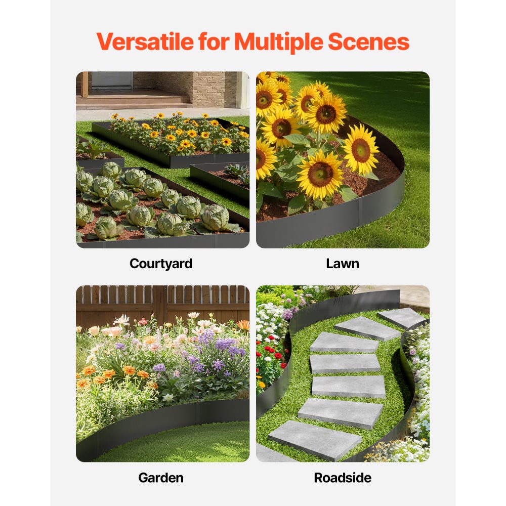 VEVOR Steel Landscape Edging, 4 Packs 40 x 6 in Rust-Resistant Metal Landscape Edging, Bendable Garden Edging Border, Heavy Duty Lawn Edging, Easy-to-Install, Flower Bed Yard Pathway Divider Black