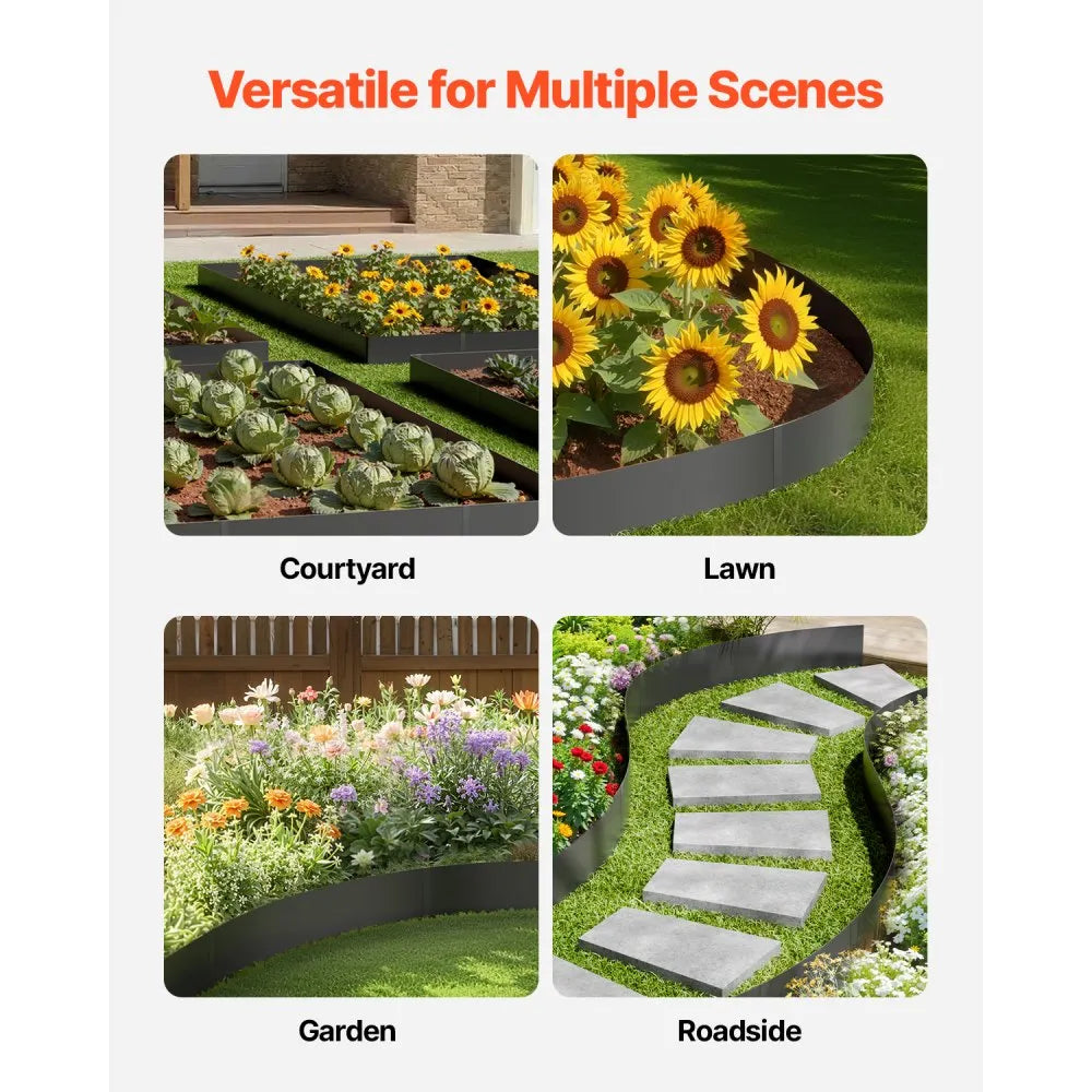 VEVOR Steel Landscape Edging, 4 Packs 40 x 12 in Rust-Resistant Metal Landscape Edging, Bendable Garden Edging Border, Heavy Duty Lawn Edging, Easy-to-Install, Flower Bed Yard Pathway Divider Black