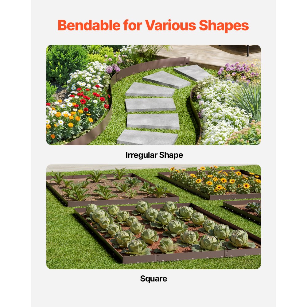 VEVOR Steel Landscape Edging, 5 Packs 39 x 4 in Rust-Resistant Metal Landscape Edging, Bendable Garden Edging Border, Heavy Duty Lawn Edging, Easy-to-Install, Flower Bed Yard Pathway Divider Brown