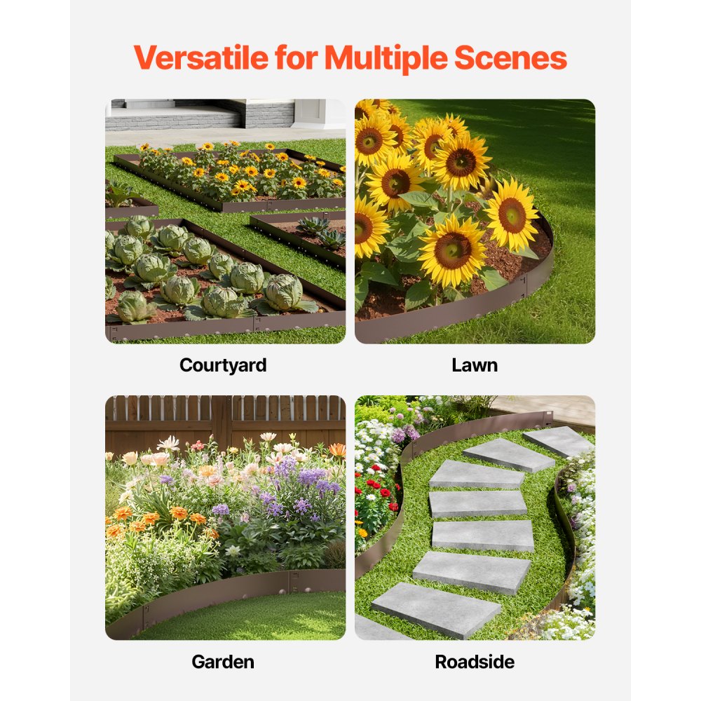VEVOR Steel Landscape Edging, 5 Packs 39 x 4 in Rust-Resistant Metal Landscape Edging, Bendable Garden Edging Border, Heavy Duty Lawn Edging, Easy-to-Install, Flower Bed Yard Pathway Divider Brown