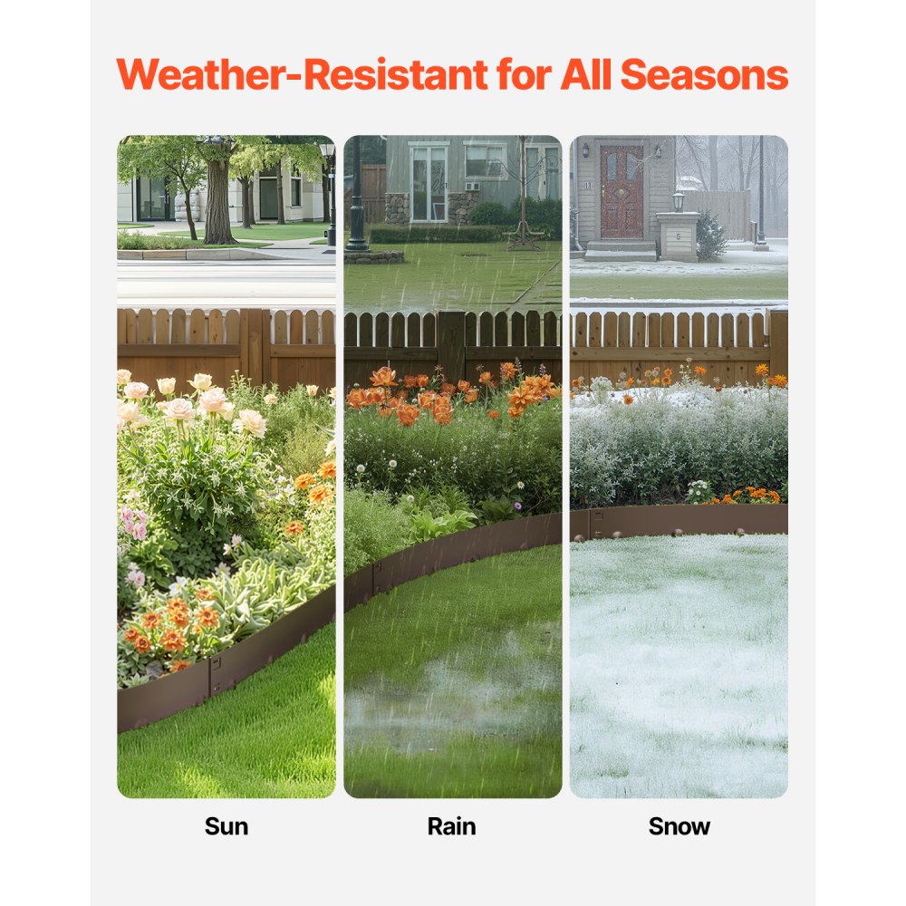 VEVOR Steel Landscape Edging, 5 Packs 39 x 5 in Rust-Resistant Metal Landscape Edging, Bendable Garden Edging Border, Heavy Duty Lawn Edging, Easy-to-Install, Flower Bed Yard Pathway Divider Brown