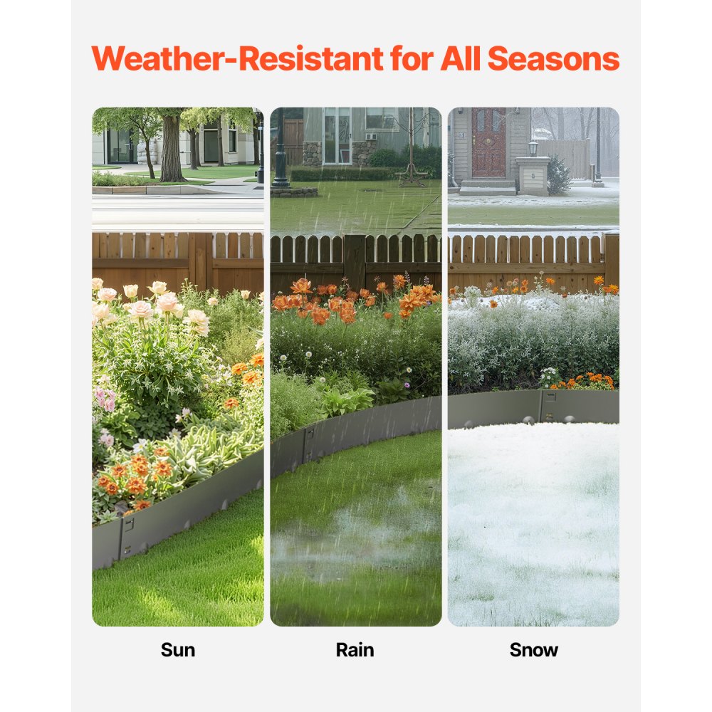 VEVOR Steel Landscape Edging, 5 Packs 39 x 3 in Rust-Resistant Metal Landscape Edging, Bendable Garden Edging Border, Heavy Duty Lawn Edging, Easy-to-Install, Flower Bed Yard Pathway Divider Dark Gray