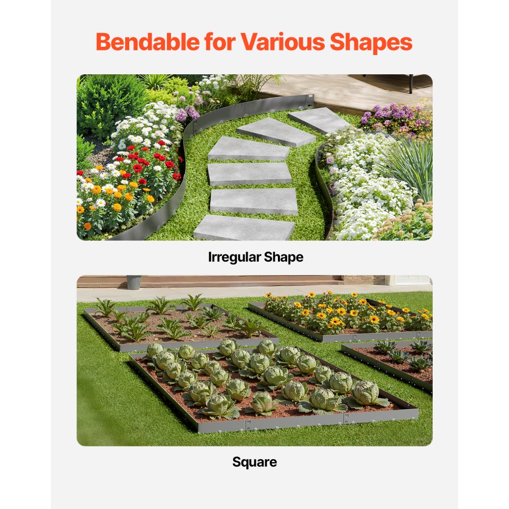 VEVOR Steel Landscape Edging, 5 Packs 39 x 3 in Rust-Resistant Metal Landscape Edging, Bendable Garden Edging Border, Heavy Duty Lawn Edging, Easy-to-Install, Flower Bed Yard Pathway Divider Dark Gray