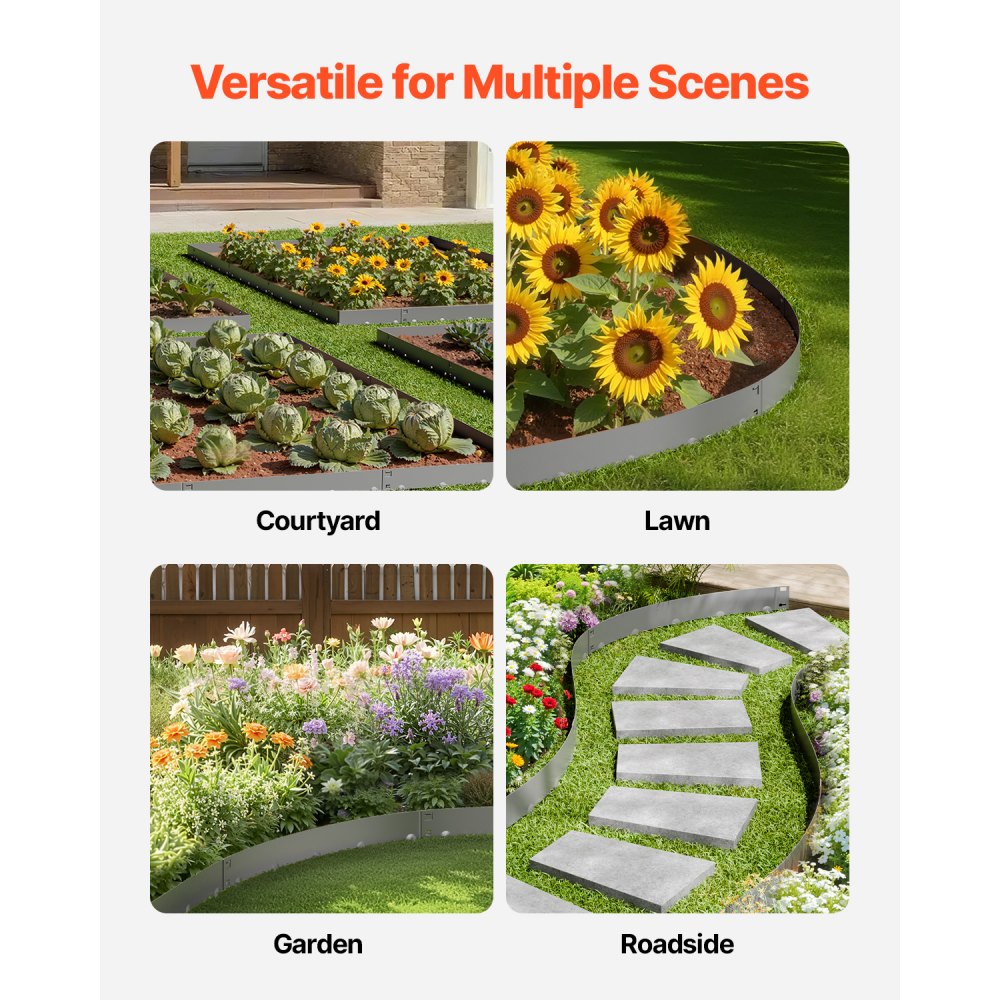 VEVOR Steel Landscape Edging, 5 Packs 39 x 3 in Rust-Resistant Metal Landscape Edging, Bendable Garden Edging Border, Heavy Duty Lawn Edging, Easy-to-Install, Flower Bed Yard Pathway Divider Dark Gray