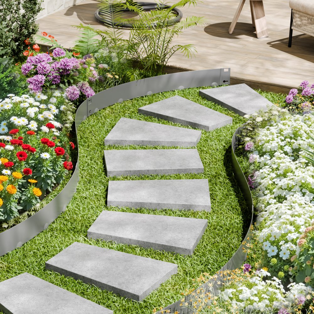 VEVOR Steel Landscape Edging, 5 Packs 39 x 3 in Rust-Resistant Metal Landscape Edging, Bendable Garden Edging Border, Heavy Duty Lawn Edging, Easy-to-Install, Flower Bed Yard Pathway Divider Dark Gray