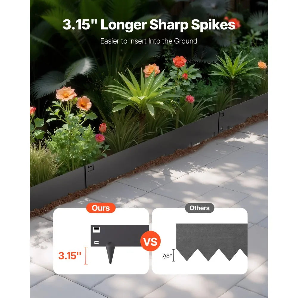 VEVOR Steel Landscape Edging, 5 Packs 39 x 4 in Rust-Resistant Metal Landscape Edging, Bendable Garden Edging Border, Heavy Duty Lawn Edging, Easy-to-Install, Flower Bed Yard Pathway Divider Black