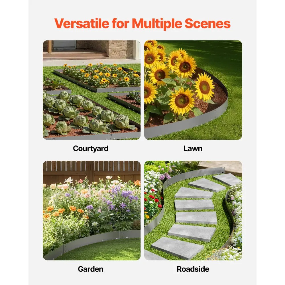 VEVOR Steel Landscape Edging, 5 Packs 39 x 4 in Rust-Resistant Metal Landscape Edging, Bendable Garden Edging Border, Heavy Duty Lawn Edging, Easy-to-Install, Flower Bed Yard Pathway Divider Dark Gray