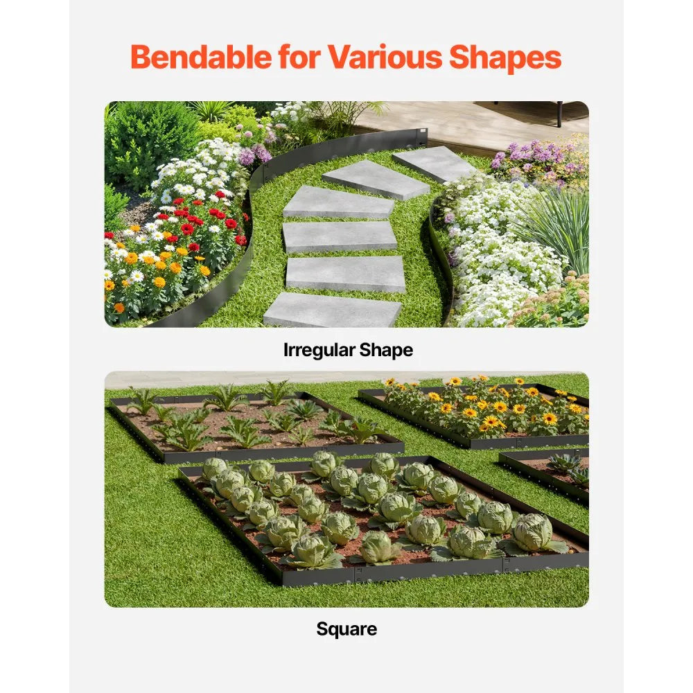 VEVOR Steel Landscape Edging, 5 Packs 39 x 5 in Rust-Resistant Metal Landscape Edging, Bendable Garden Edging Border, Heavy Duty Lawn Edging, Easy-to-Install, Flower Bed Yard Pathway Divider Black