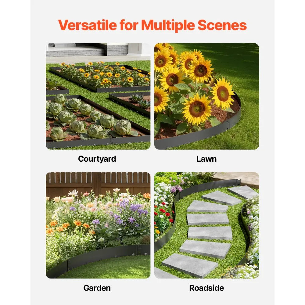 VEVOR Steel Landscape Edging, 5 Packs 39 x 5 in Rust-Resistant Metal Landscape Edging, Bendable Garden Edging Border, Heavy Duty Lawn Edging, Easy-to-Install, Flower Bed Yard Pathway Divider Black