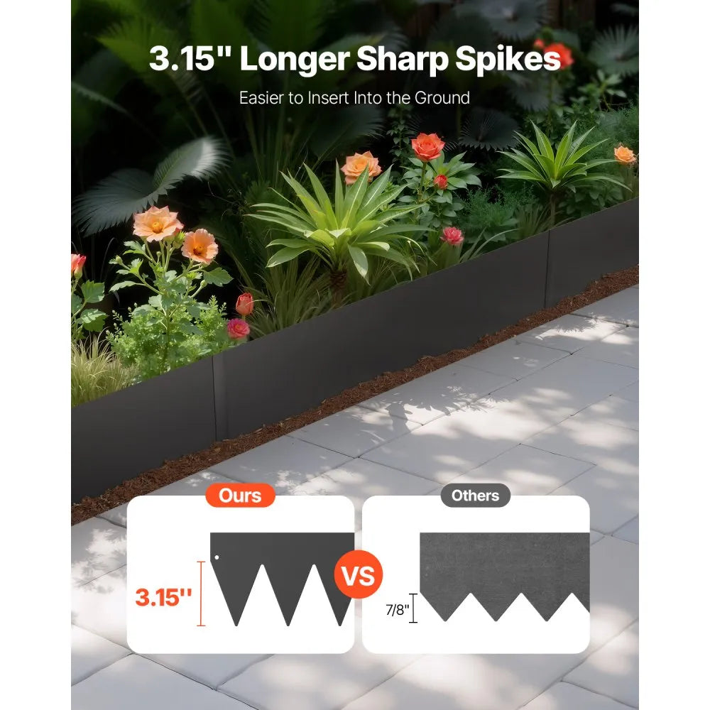 VEVOR Steel Landscape Edging, 6 Packs 40 x 6 in Rust-Resistant Metal Landscape Edging, Bendable Garden Edging Border, Heavy Duty Lawn Edging, Easy-to-Install, Flower Bed Yard Pathway Divider Black