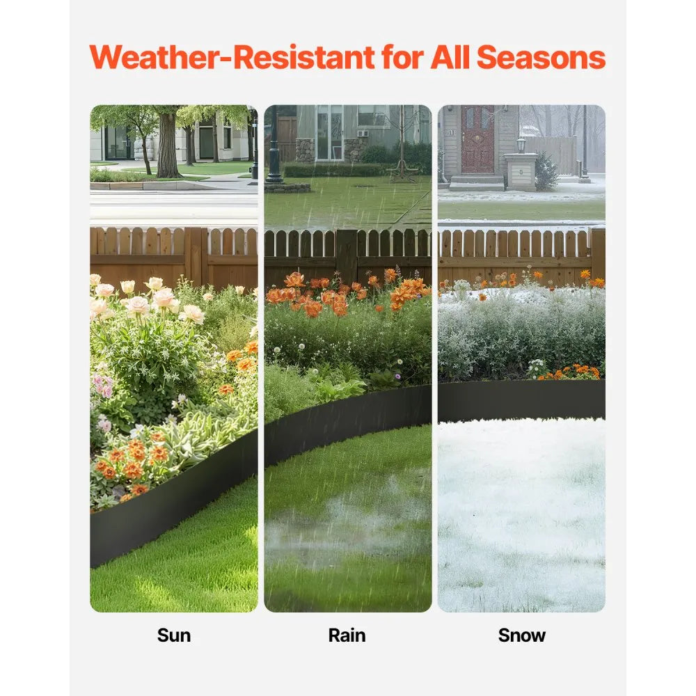 VEVOR Steel Landscape Edging, 6 Packs 40 x 6 in Rust-Resistant Metal Landscape Edging, Bendable Garden Edging Border, Heavy Duty Lawn Edging, Easy-to-Install, Flower Bed Yard Pathway Divider Black