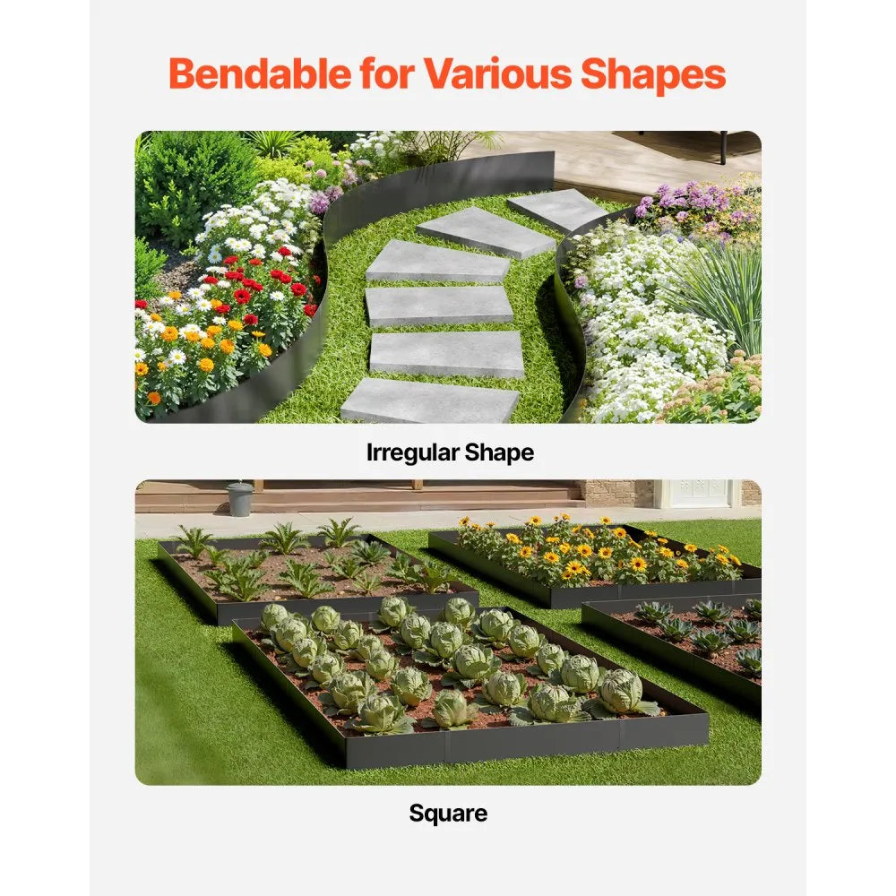 VEVOR Steel Landscape Edging, 6 Packs 40 x 6 in Rust-Resistant Metal Landscape Edging, Bendable Garden Edging Border, Heavy Duty Lawn Edging, Easy-to-Install, Flower Bed Yard Pathway Divider Black