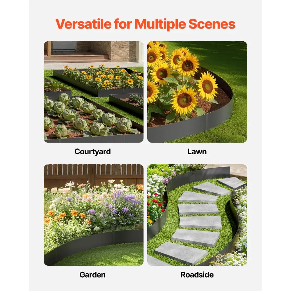 VEVOR Steel Landscape Edging, 6 Packs 40 x 6 in Rust-Resistant Metal Landscape Edging, Bendable Garden Edging Border, Heavy Duty Lawn Edging, Easy-to-Install, Flower Bed Yard Pathway Divider Black