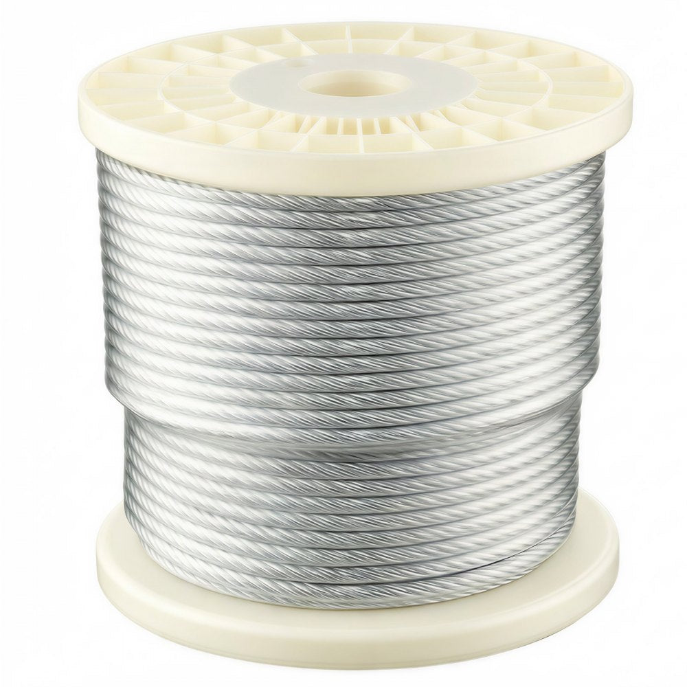 VEVOR 1/4 Inch Wire Rope, 250 ft Length, Zinc Galvanized Carbon Steel Cable with Gloves, 7000 lbs Breaking Strength, 7 x 19 Strands Construction, Wire Cable for Deck Railing System, Garden Trellis