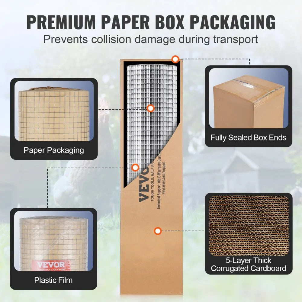 VEVOR Hardware Cloth 1/2 inch 24 inch x 25 ft 19 Gauge Chicken Wire Fence, Hot-Dip Galvanized After Welding Metal Wire Mesh Roll, Garden Plant Welded Fencing Roll Supports Poultry Netting Cage Fence