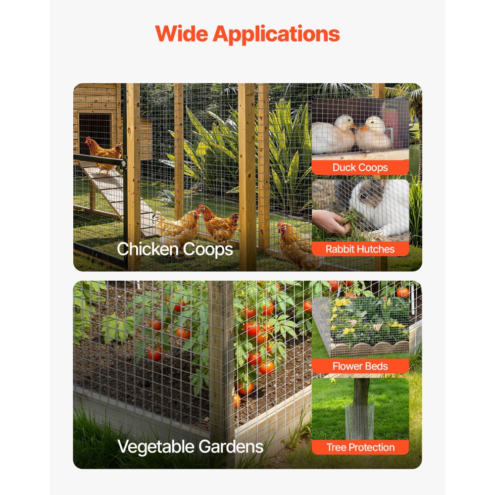 VEVOR Hardware Cloth, 1/2 inch 72 inch x 100 ft 19 Gauge Chicken Wire Fence, Hot-Dip Galvanized After Welding Metal Wire Mesh Roll, Garden Plant Welded Fencing Roll Supports Poultry Netting Cage Fence