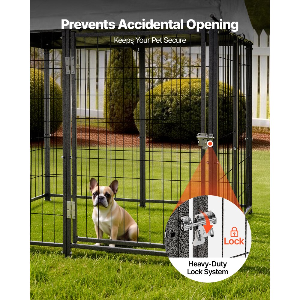 VEVOR Outdoor Dog Kennel, 3.67 x 3.78 x 4.1 ft Large Dog Kennel with Secure Lock, Outside Dogs Enclosures with UV-Resistant & Waterproof Roof Cover, Heavy Duty Pet Crate Cage Run for Large Dogs