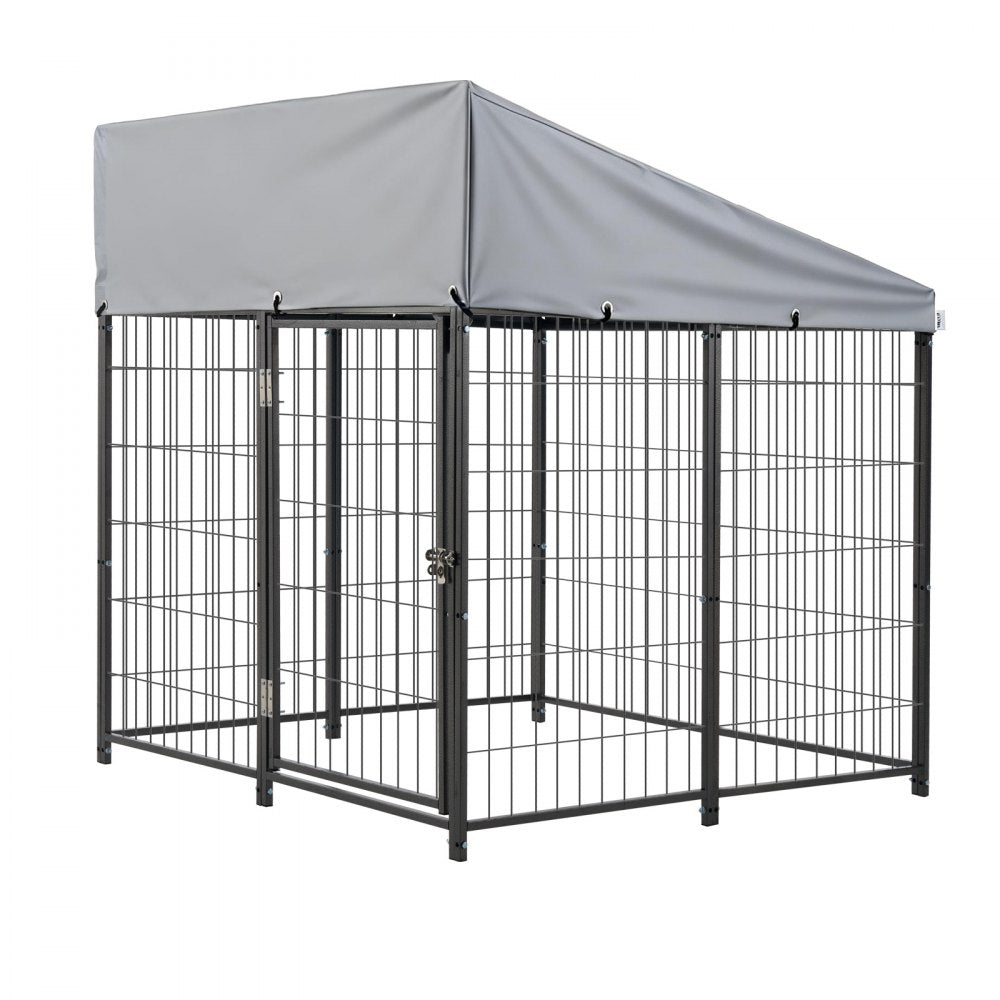 VEVOR Outdoor Dog Kennel, 3.67 x 3.78 x 4.1 ft Large Dog Kennel with Secure Lock, Outside Dogs Enclosures with UV-Resistant & Waterproof Roof Cover, Heavy Duty Pet Crate Cage Run for Large Dogs